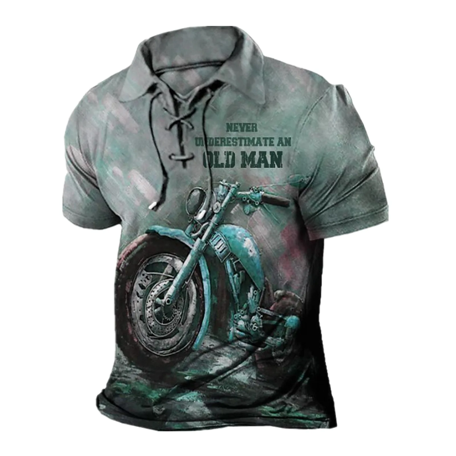 Men's Sports Short Sleeve Men's Printed 3D Lace Up Rope Polo