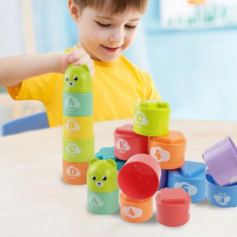 1 Set Number & Letters Baby Stacking Cup Toys ABS Baby Early Educational Toy Nesting Cup Toy Baby Bath Toy Montessori Toy