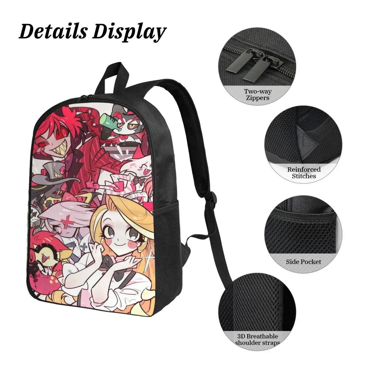 3 قطعة فندق Hazbines Alastor Vox 2 مجموعة حقائب الظهر للأطفال صناديق قلم رصاص مجموعات حقائب الكتب مع صندوق الغداء لطلاب المدارس Daypack #3