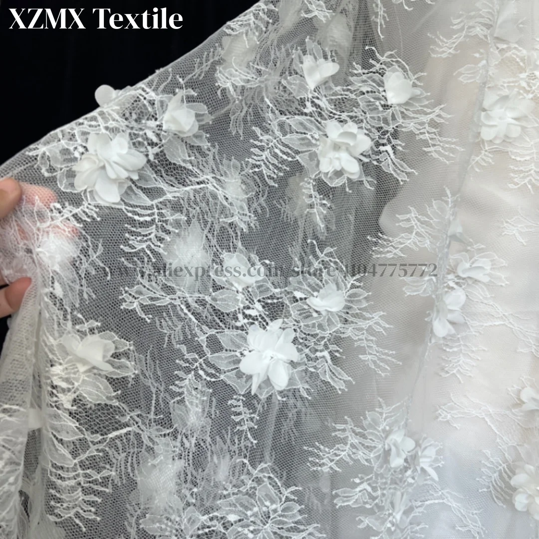 Luxury 3D Chiffon Flower Lace Tulle, Floral Embroidery Mesh Fabric for Wedding Dress and Couture Apparel