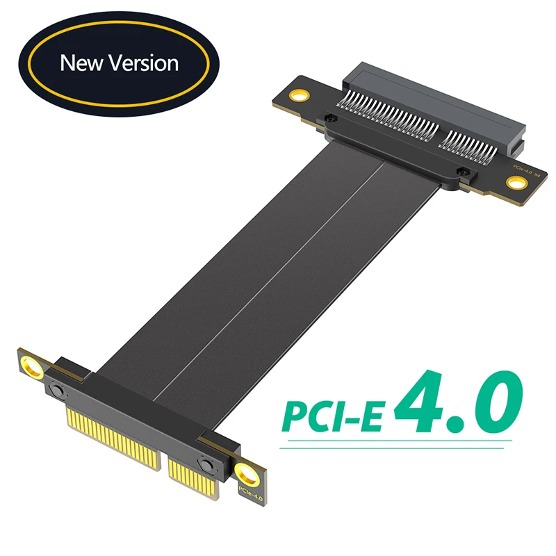 PCIe 4.0 X4 To X4 GPU Extension Cable 90 Degree Right Angle Goldfinger PCI Express 4.0 4X Riser Card Ribbon Extender for Desktop