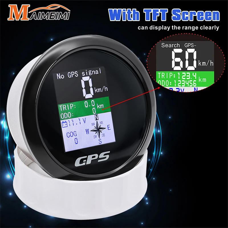 85mm Digital GPS Speedometer Odometer with GPS Antenna TFT Screen Waterproof Voltmeter Universal for 12V 24V Car Boat Motorcycle