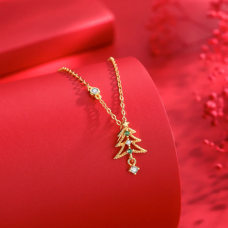 2024 Christmas Tree S925 Sterling Silver Necklace for Women Classic Skeleton Zirconia Collarbone Chain Party Gift Jewelry