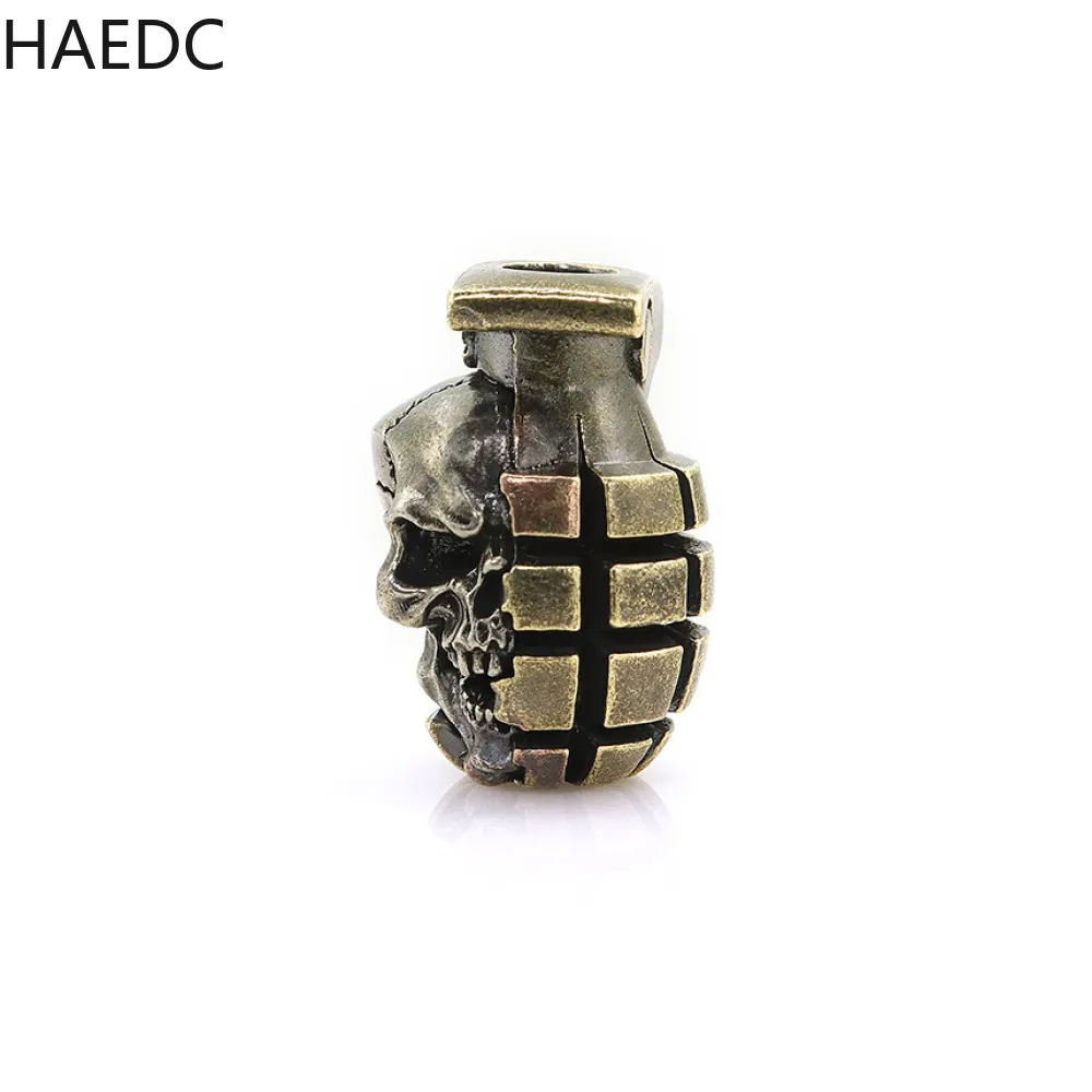 HAEDC Vintage Brass Skull Paracord EDC Pendant Push Card DIY Keychain Pendant