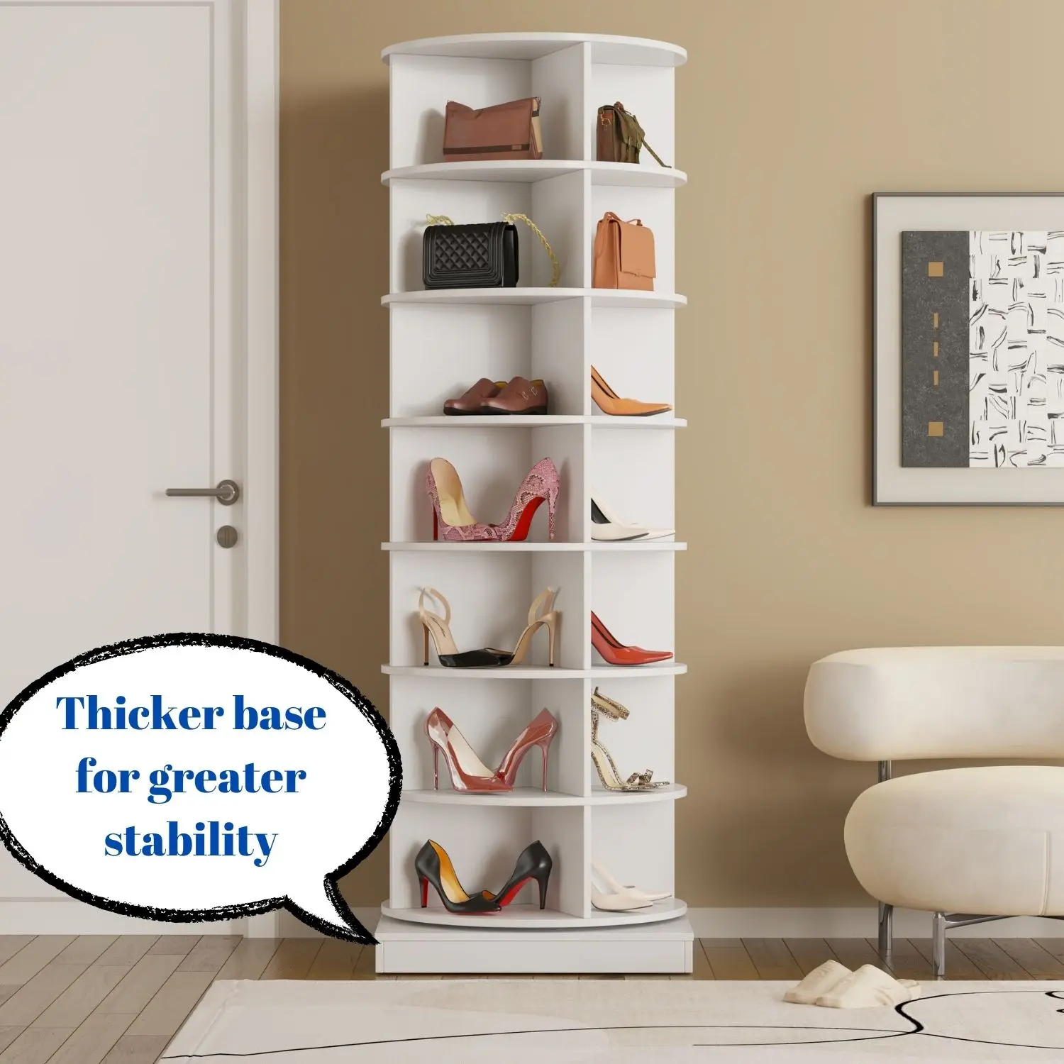 6/7-tier rotating shoe rack, 360° rotating shoe tower, free standing rotating vertical shoe rack, holds more than 28 pairs o