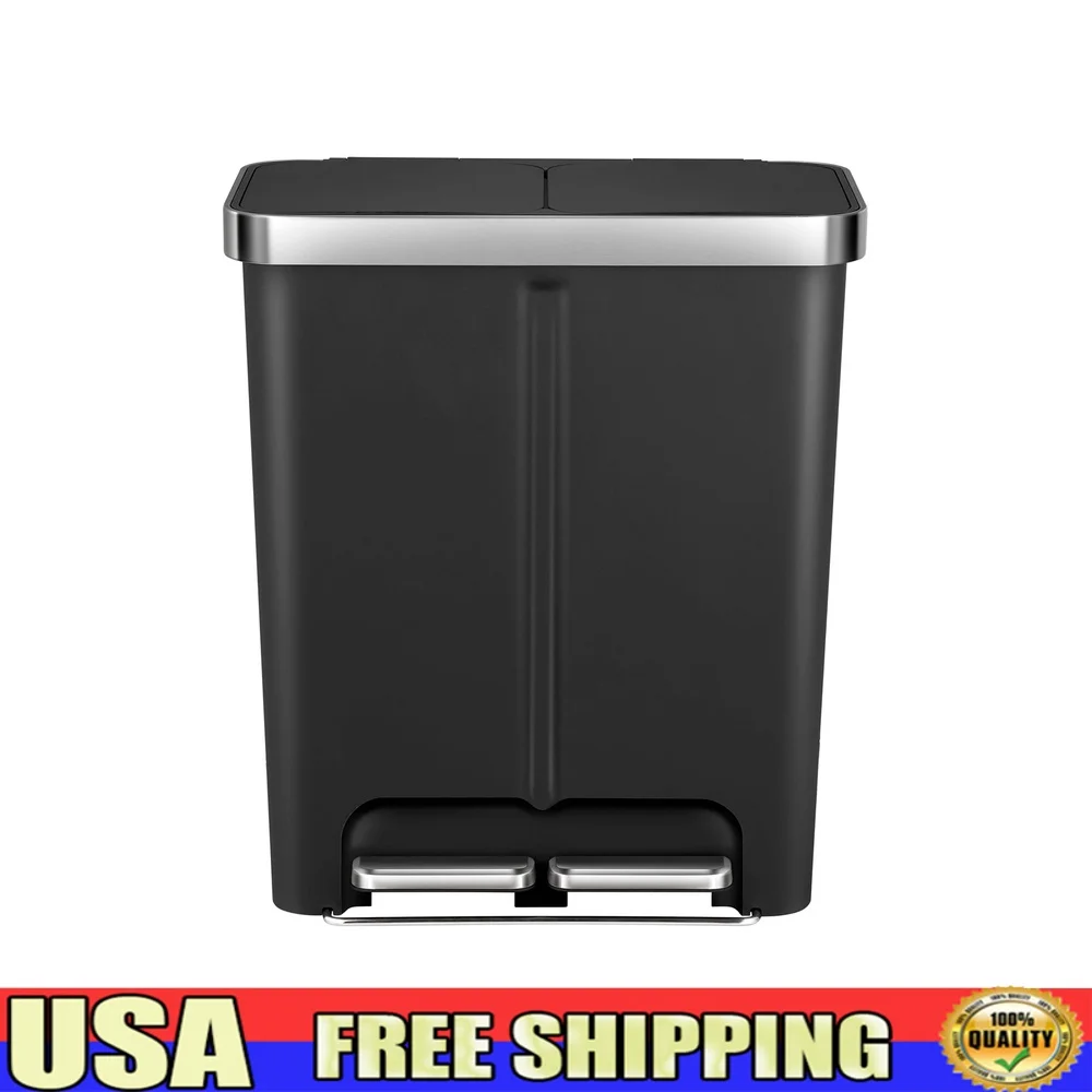

16G Dual Compartment Kitchen Recycling Step Trash Can with Soft Close Lid Durable Pedal Indoor Wastebasket Home Office
