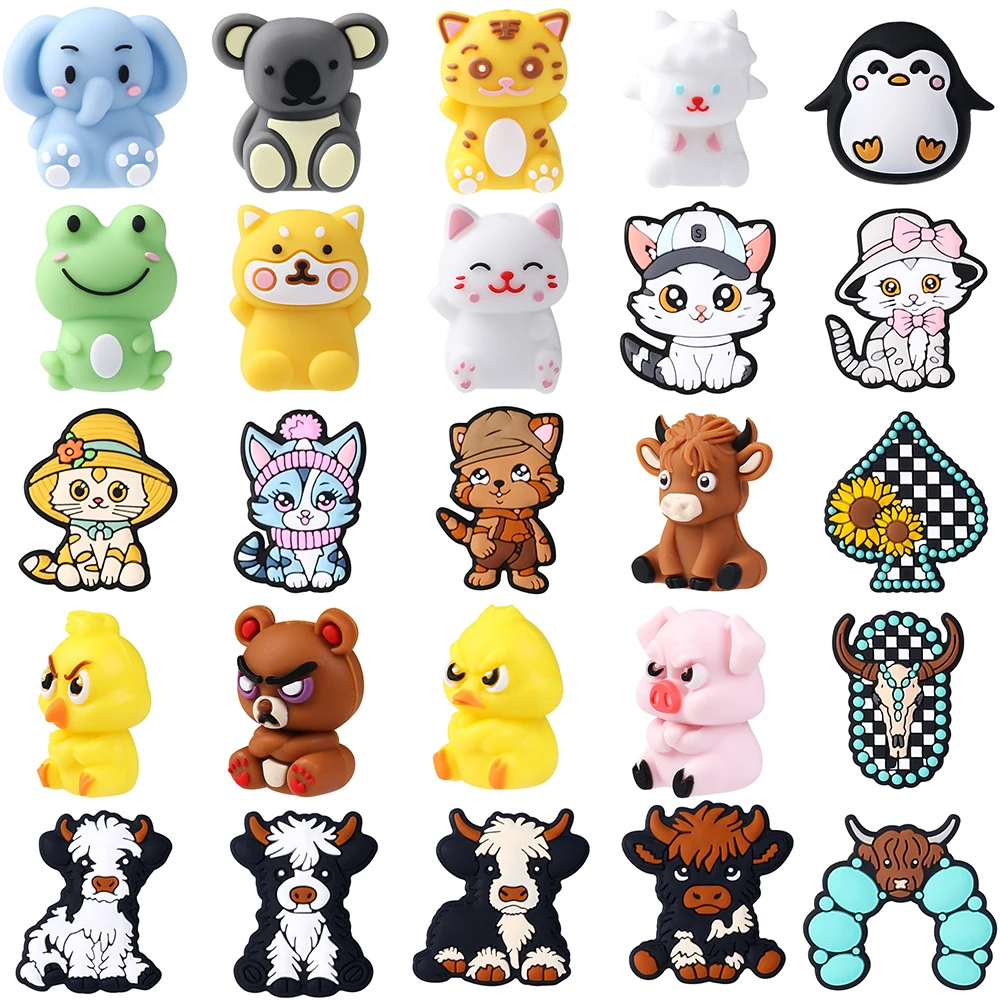 5/10Pcs Silicone Beads Animal Theme Decor Beads Cute For Jewelry Making DIY Keychain Beaded Pen Jewellery Accessories Gifts