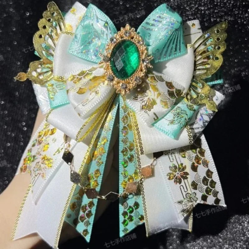 

Puer Handmade Lolita Bow Cosplay Bowtie Anime Support Stick Bowkont Accessories Shirt Collar Flowers Luxury Rhinestone Brooch