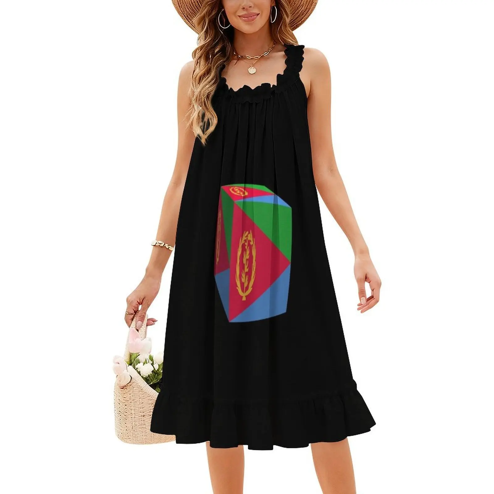 العلم الإريتري مكعب. فستان بوهيمي عتيق بأكمام منتفخة أو خيارات بدون أكمام للنساء صندوق فستان Country Cube Cubed Eritrea #4