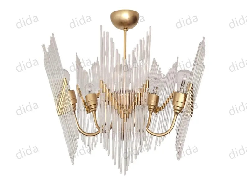 DIDA Italian Style Glass Chandelier Linear Pendant Light Gold Brass Design for Living Room Dining Room Decor