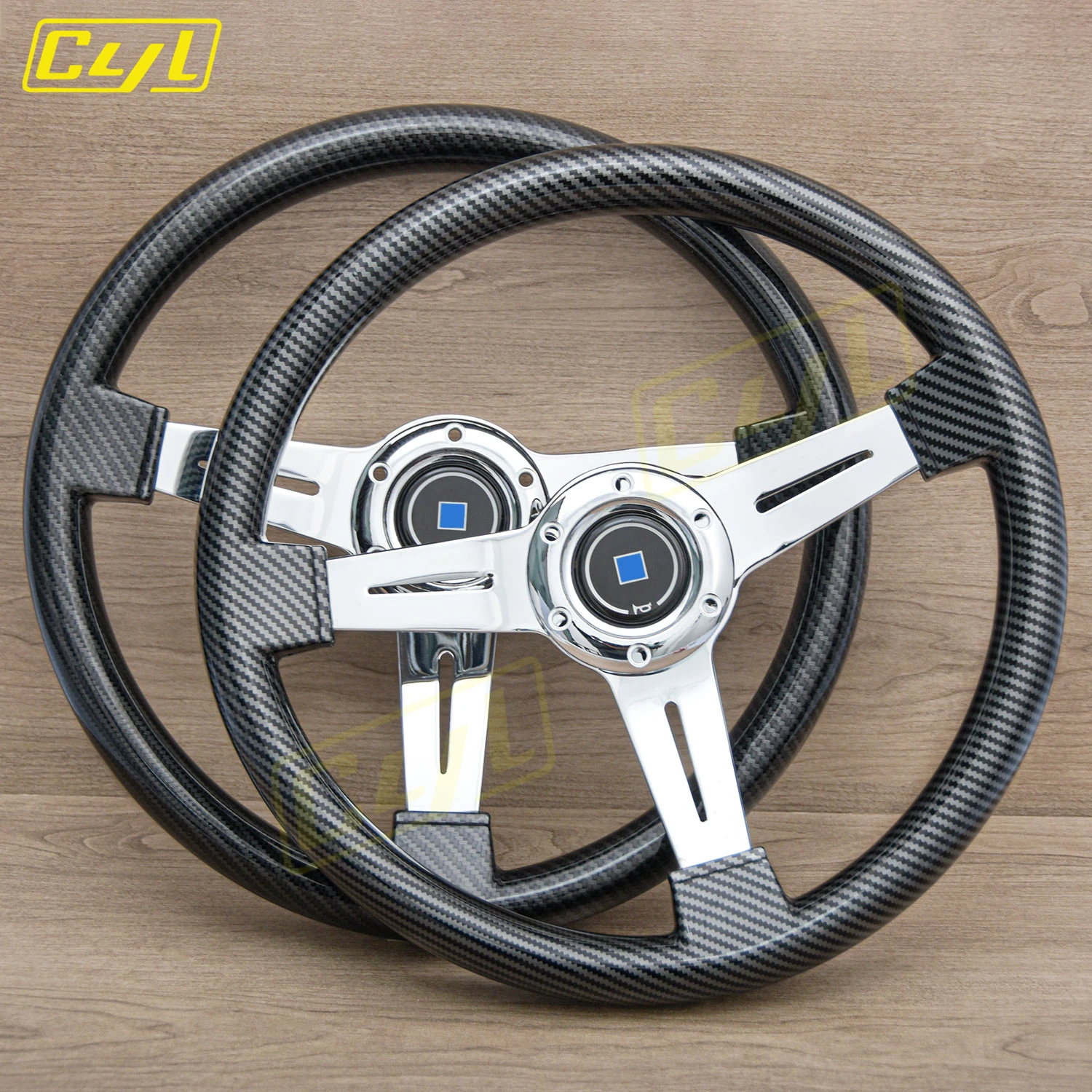 JDM ND Carbon Film Style Steering Wheel Chrome Spoke Universal Flat Dish Sports Steering Wheel