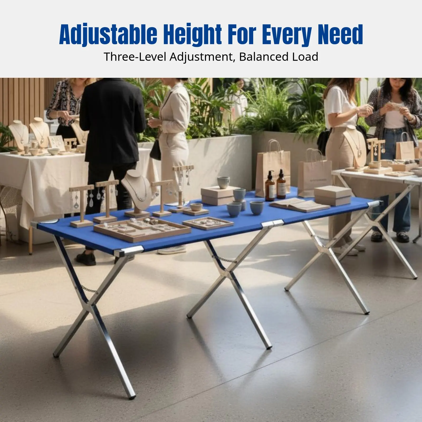 

Night Market Portable Folding Table, Adjustable Metal Display Rack, Multi-Functional Vendor Stand