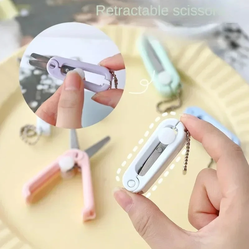 1pcs Mini Portable Telescopic Scissors Safe Rounded Tip 1pcs Morandi Art Tool for Paper Cutting Office School Stationery