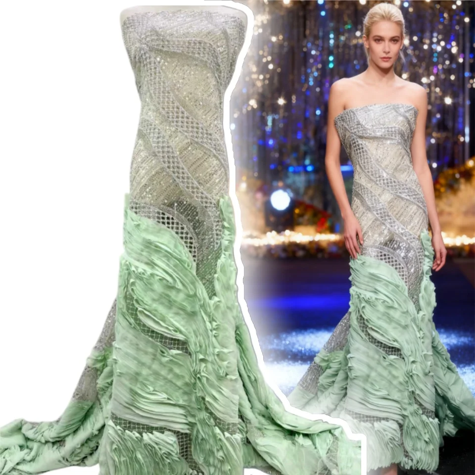 

Высококачественная африканская нигерийская элегантная 3D вышитая бисером ткань, французская тюль, кружевная ткань с блестками для вечеринки, свадьбы CC1776