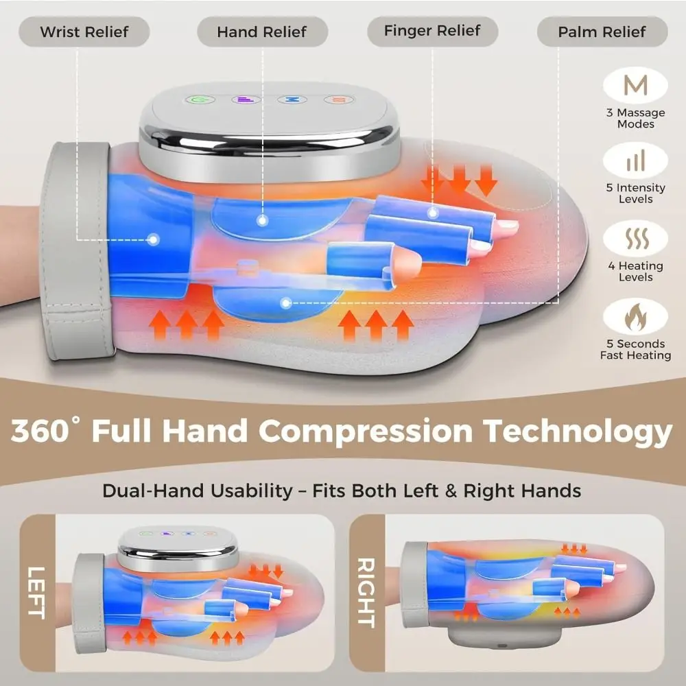 

Массажер для рук с подогревом и компрессией, 3 массажа, 4 температуры, массаж рук, 3D компрессионный, долговечный электрический массажер для рук
