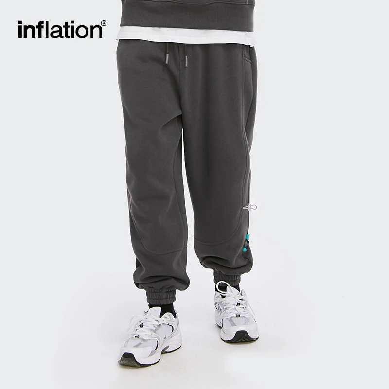 INFLATION Solid Loose Fit Mens Sweatpant Winter Warm Fleece Joggers Pants Unisex Elastic Waist Track Pants 3206W20