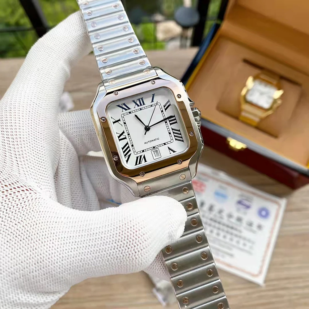 Zegarki na rękę Marki Męskie Damskie Dla Zakochanych 37.5mm 34mm Kwadratowe Automatyczne Mechaniczne Dobra Jakość Stalowa Bransoleta Luksusowy Zegarek CT39