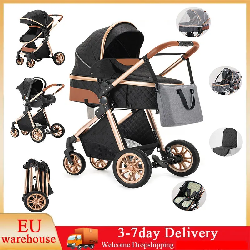 Baby Stroller 3 in 1 Easy Folding Multifunctional Stroller Travel Portable Baby Carriage Safety Seat EU Standard