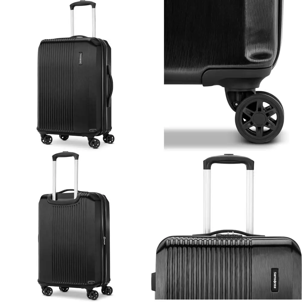 

Легкий чемодан-спиннер с твердой поверхностью, размер ручной клади, черный, с прочными вращающимися колесами для удобства в путешествиях