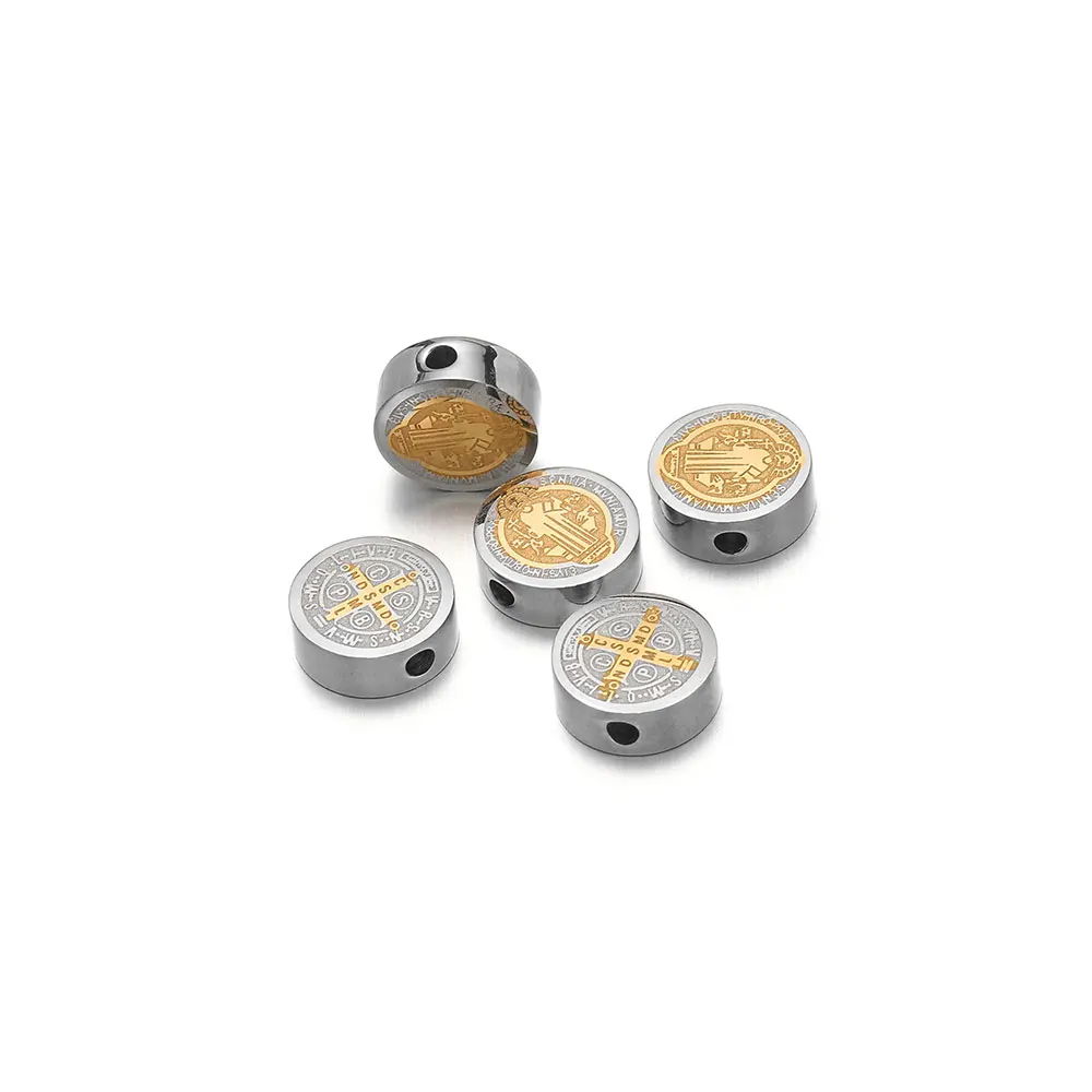 5Pcs Gold Color Jesus Christ Flat Bead Stainless Steel Spacer Beads for DIY Jewelry Making Bracelet Necklace Wholesale