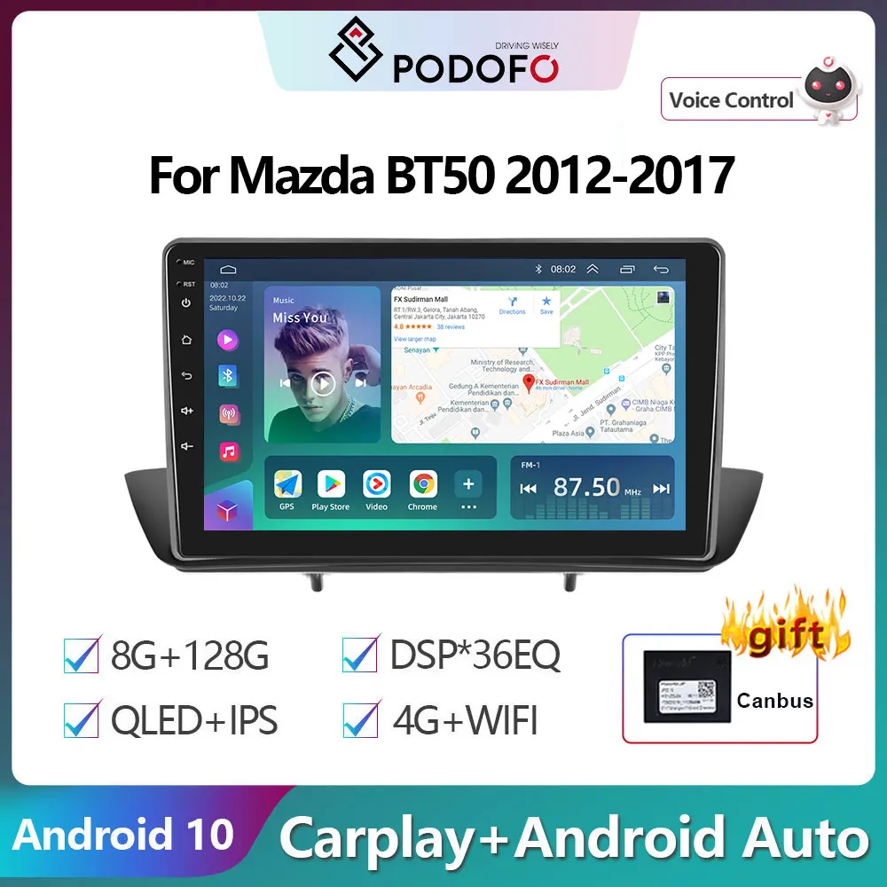 

Podofo 2Din Android Car Radio Multimidia Video Player For Mazda BT50 2012-2017 GPS Navigation Carplay Auto Stereo Head Unit