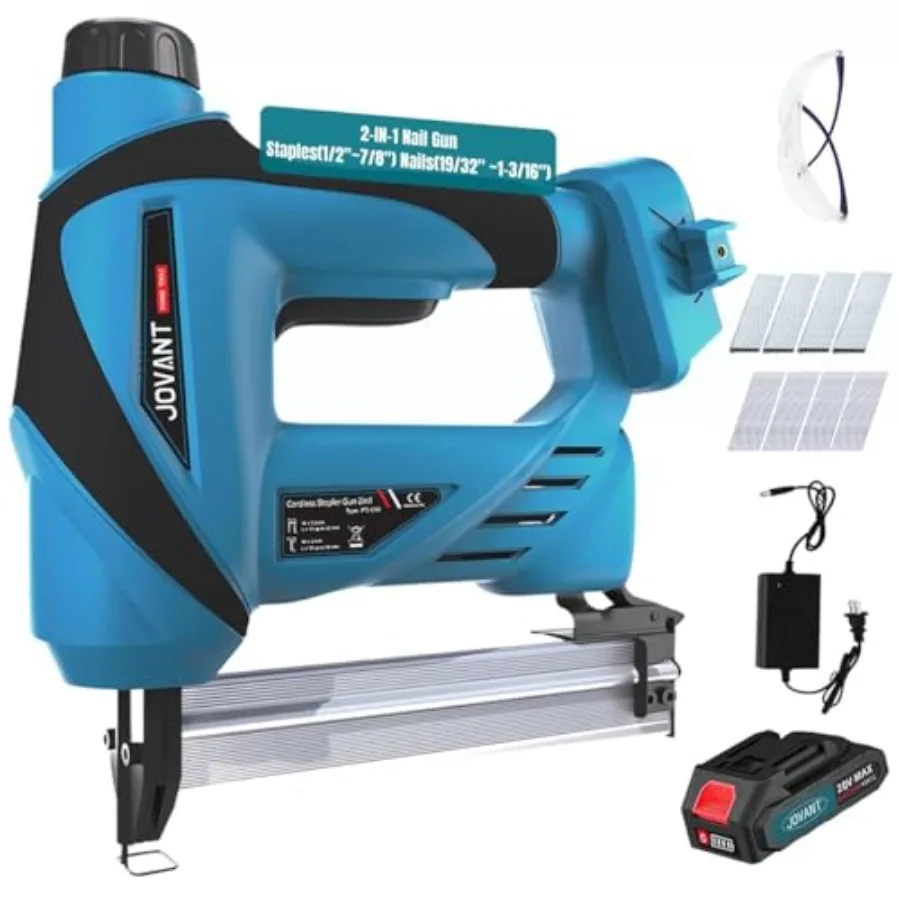 

Cordless Nail Gun with 2.0Ah Li-ion Battery 20V 2 in 1 Electric Nail Gun with 400 pcs Staple and 400 pcs Nails Battery Powered