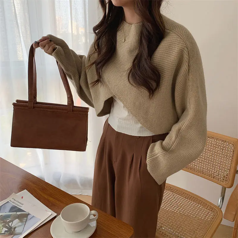 Women Clothes Korean Irregular Solid Color O-neck Long Sleeve Pullovers Autumn Fashionable Loose Sweater Ladies Sweet Knitting