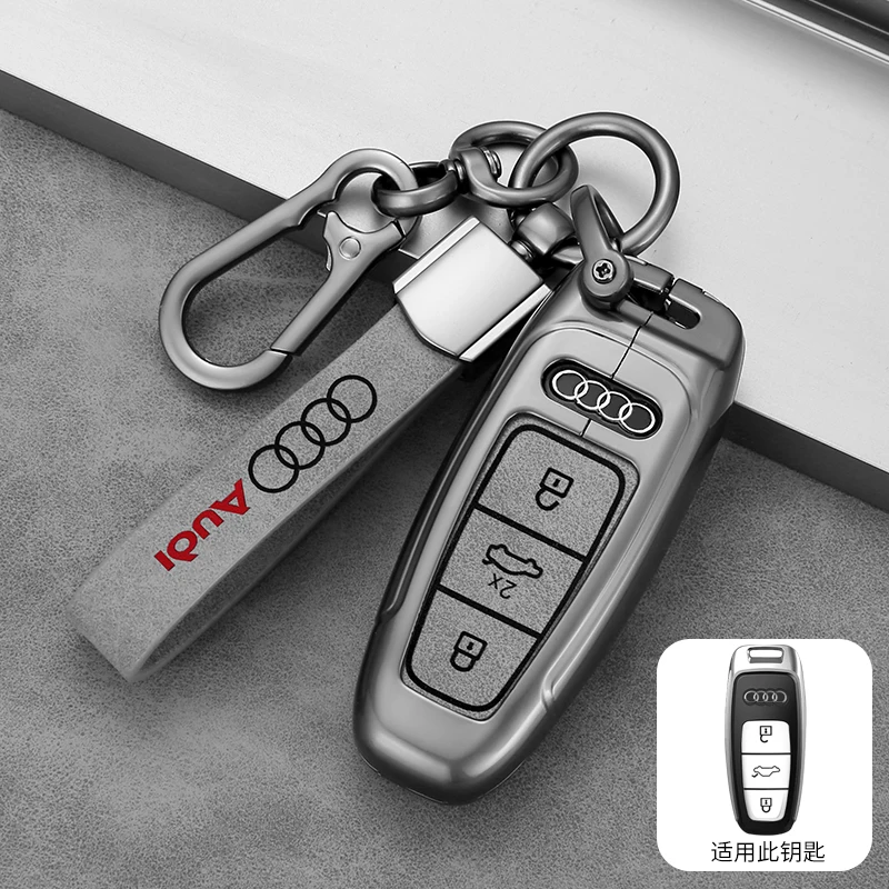 Zinc Alloy Auto Car Key Case For Audi for Audi A6 A7 A8 E-tron Q5 Q7 Q8 C8 D5 Car Holder Remote Cover Fob Car-Styling keychain