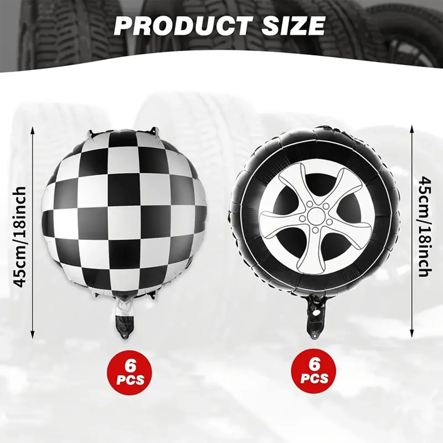 12 Stück/Set 18 Zoll Rennreifen Schwarz-Weiß Karierte Folienballons Rennsport Geburtstagsparty-Zubehör für Jungen Rennwettbewerb – Detail 9