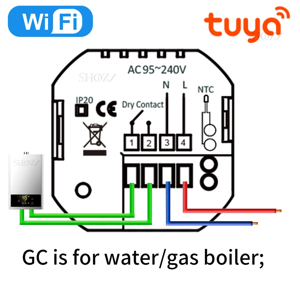 TUYA WiFi-thermostaat met temperatuurstatistieken 0–99 ° C Control, 24V/220V Verwarming Koeling Temperatuurregelaar Voice Alexa