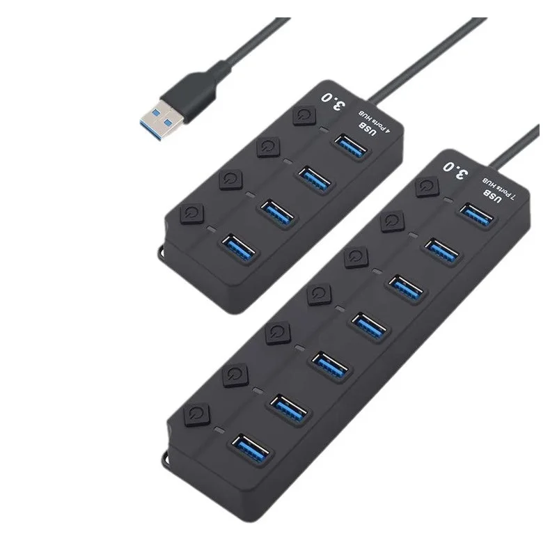 High-Speed USB3.0 Hub for Laptop with 7 Ports And Independent Switch One-to-Four Splitter Extender for Data Transfer