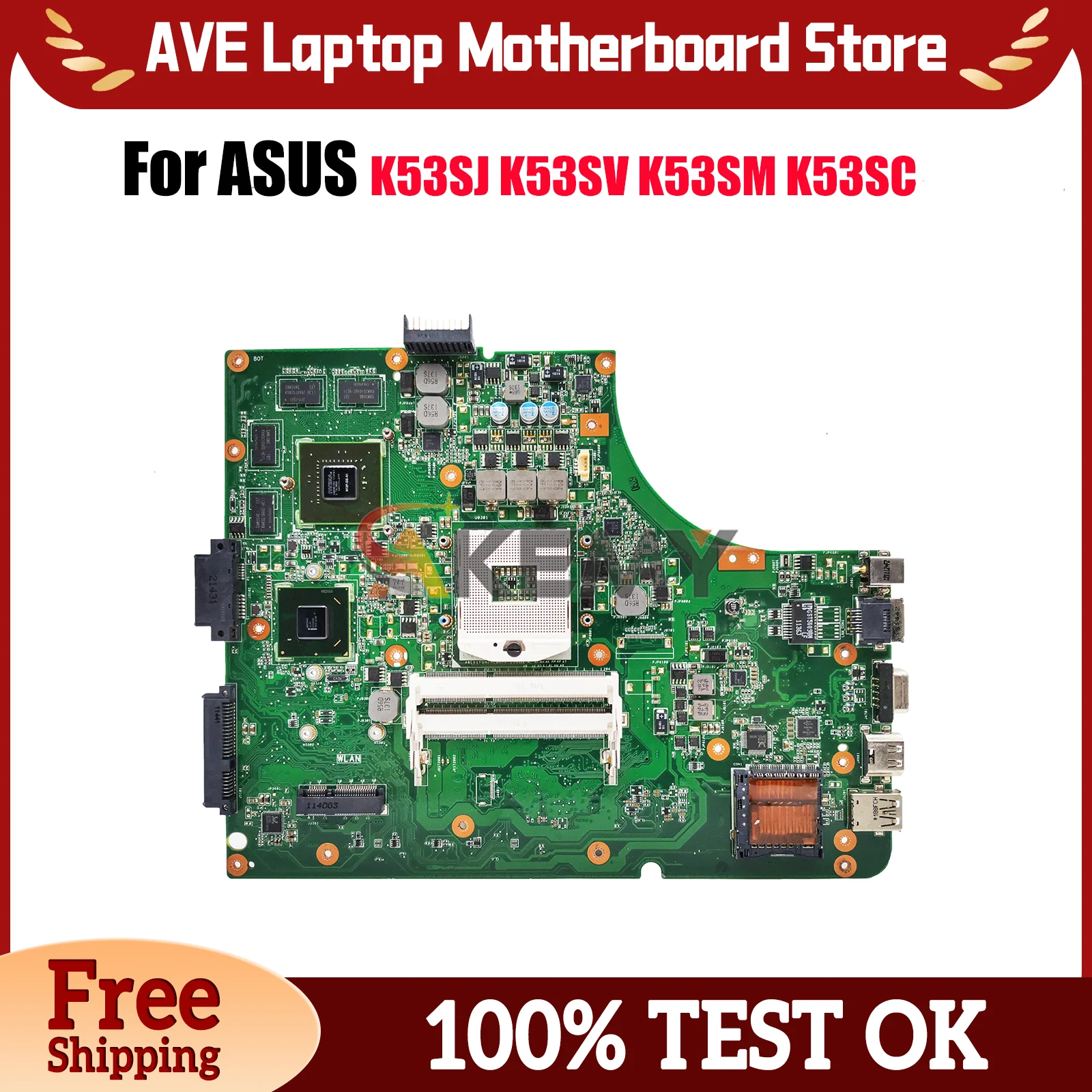 

K53SV Laptop Motherboard For ASUS K53SJ K53S K53SD K53SM K53SK K53SC K53SV Notebook Mainboard 100% tests OK fast shipping stk