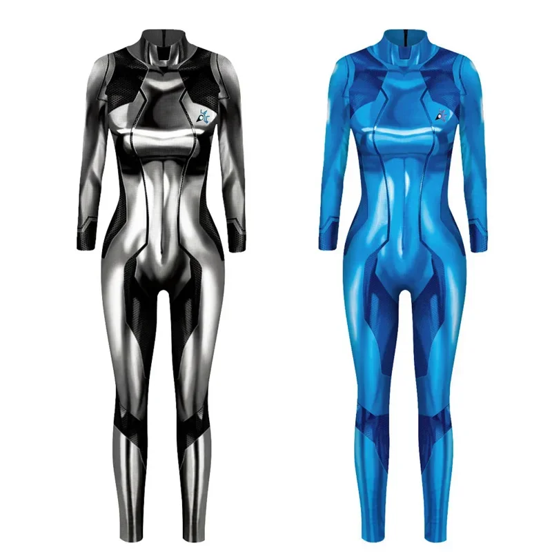 Cosxie Metroid Samus Aran Cosplay Sexy Zentai Suit Woman Jumpsuit Super Hero Zentai Costume Bodysuit Fancy Outfit Carnival Party