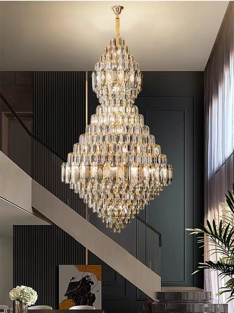 2026 New Luxury Crystal LED Chandelier Villa Duplex Living Room Staircase Hotel Lobby Creative Art Hanging Lamp Home Decor Light