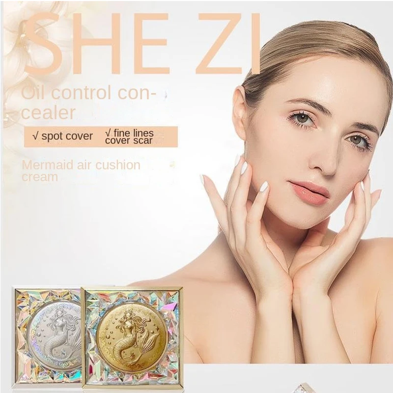 Shezi Mermaid Air Cushion Concealer Moisturizing Long-lasting All-round Brightening Skin Tone Repair Face Makeup Foundation 13g