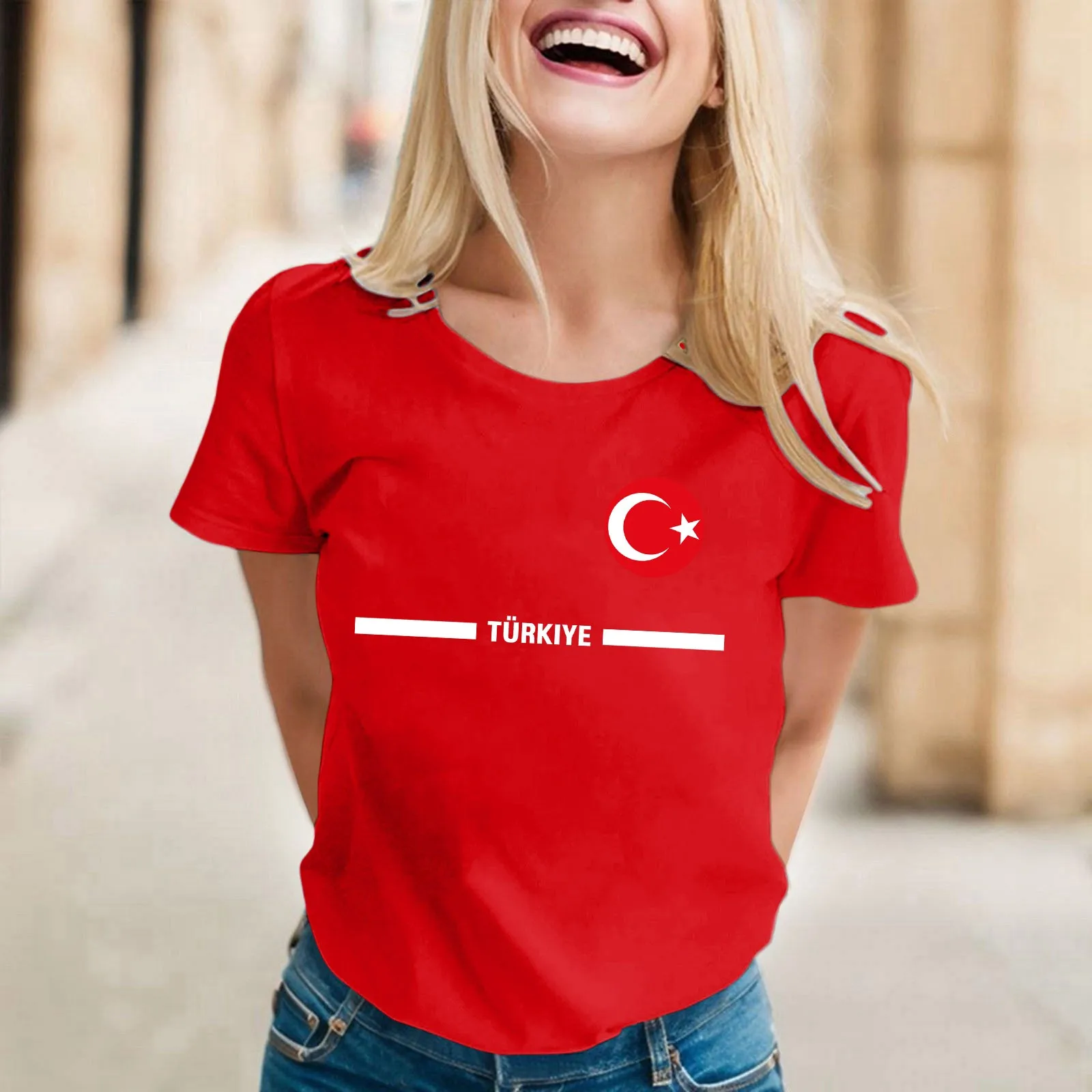 2024 New Turkish Flag Print T-Shirts Women Casual Summer Turkey Tee Shirts Printed Short Sleeve O-Neck T-Shirt Female Top Tee