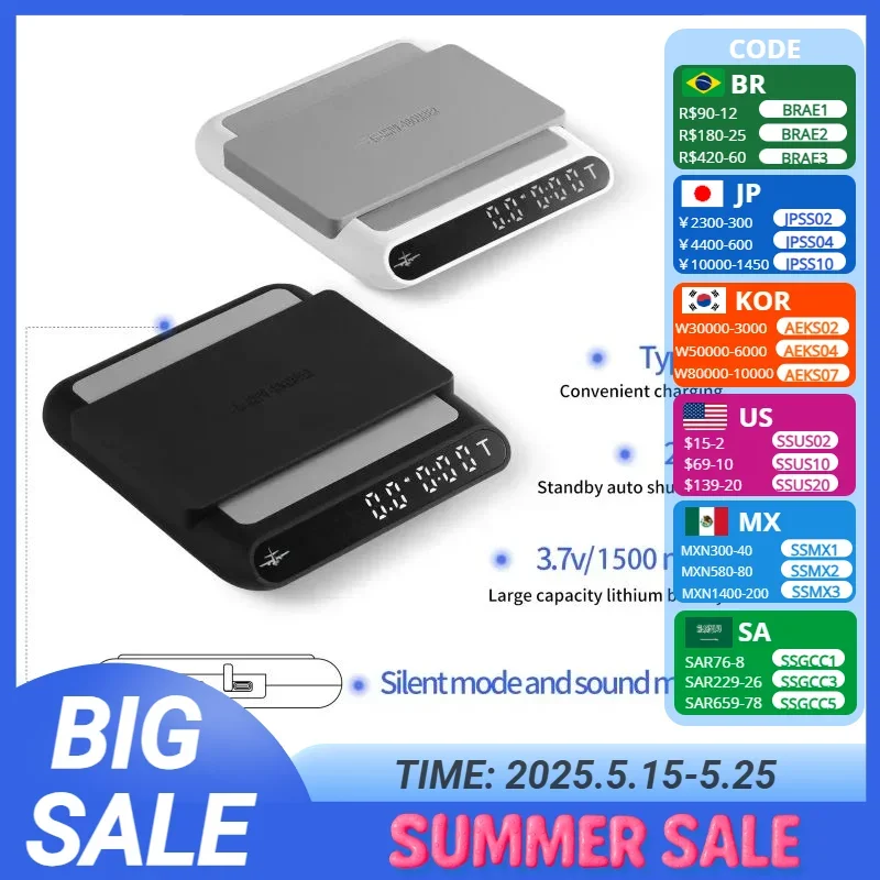 

MHW-3BOMBER Интеллектуальные электронные весы для кофе с автоматическим временем, нежные кухонные весы Type-C, шикарные аксессуары для домашней кухни