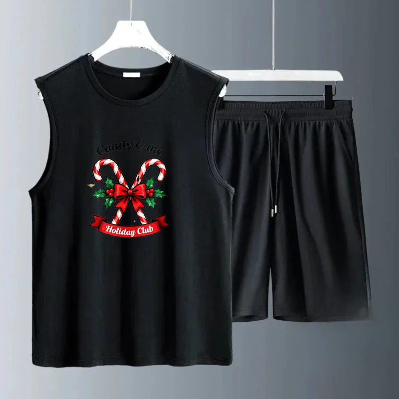 أطقم علوية بدون أكمام للرجال بأكمام قصيرة + شورت بدلة صيفية للرجال طقم من النوع الثقيل للرجال يسمح بمرور الهواء من البوليستر