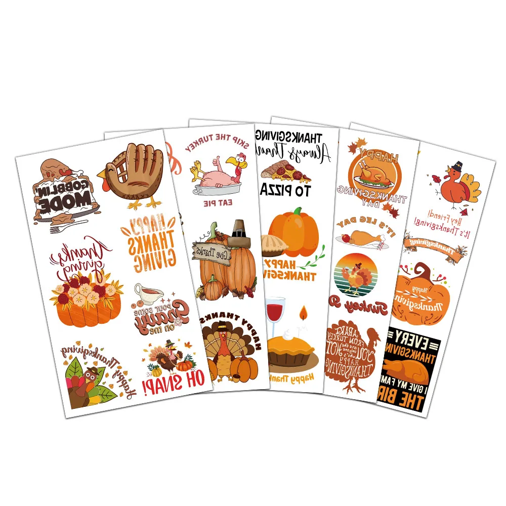 10PCS Thanksgiving Tattoo Stickers Turkey Exquisite Festival Cartoon Safe Water Stickers Arm Face Headhead Waterproof Stickers