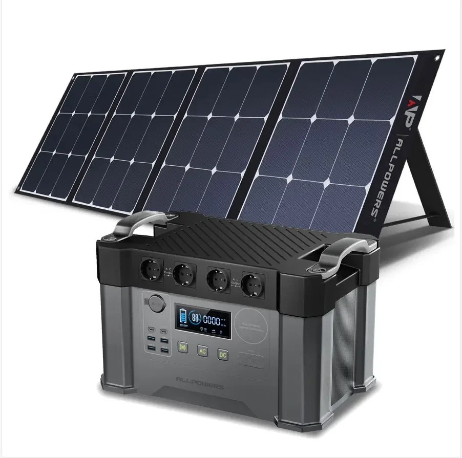 Portable Generator 110/220V Power Station 2000W / 700W Emergency Power Supply With for 200W Monocrystalline solar panels