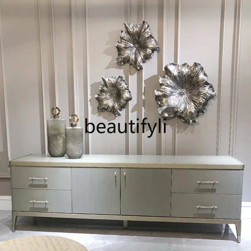 

Light luxury TV cabinet Modern simple advanced gray long floor cabinet Solid wood complete cabinet