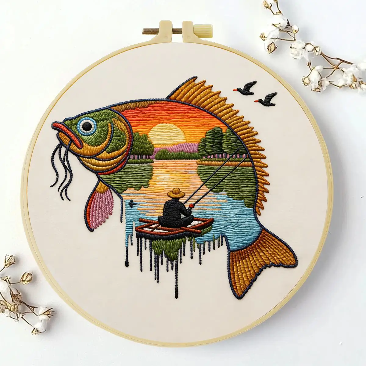 1 Stück 20X20CM/15X15CM 7,87/6,3 Zoll Fisch-Stickerei-Starter-Kit DIY-Kit DIY-Stickerei-Set Handarbeiten Heimdekoration Bastelmalerei – Detail 1