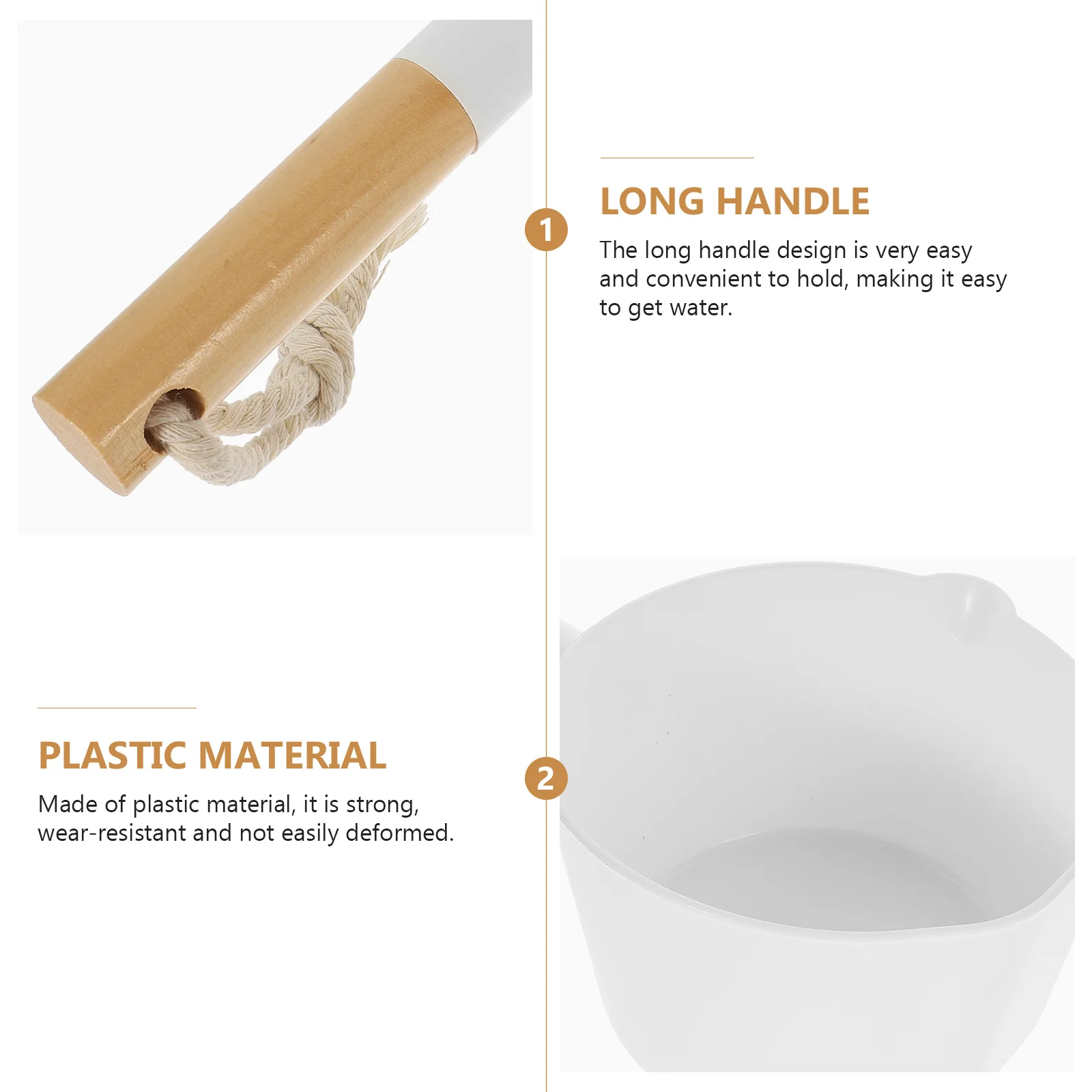 

Plastic and Wood Water Scoop Large Capacity Bathing Ladle for Home Bathroom Kitchen Sauna Reusable Easy Clean Design