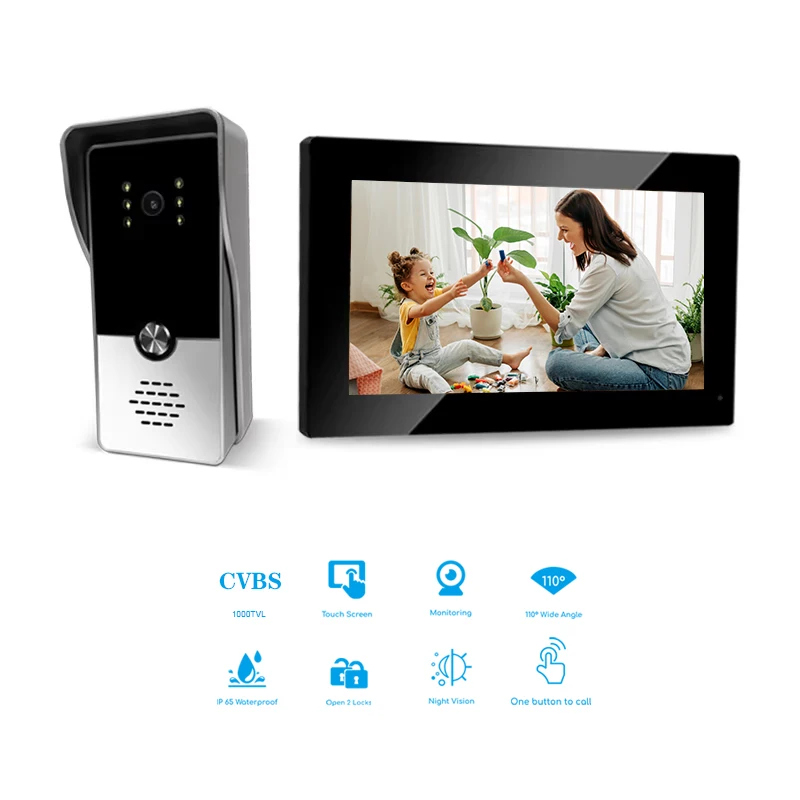 

4 Wire Doorbell Video Door Phone With 7 Inch Touch Screen Video Doorbell Video Intercom Unlock 2 Doors