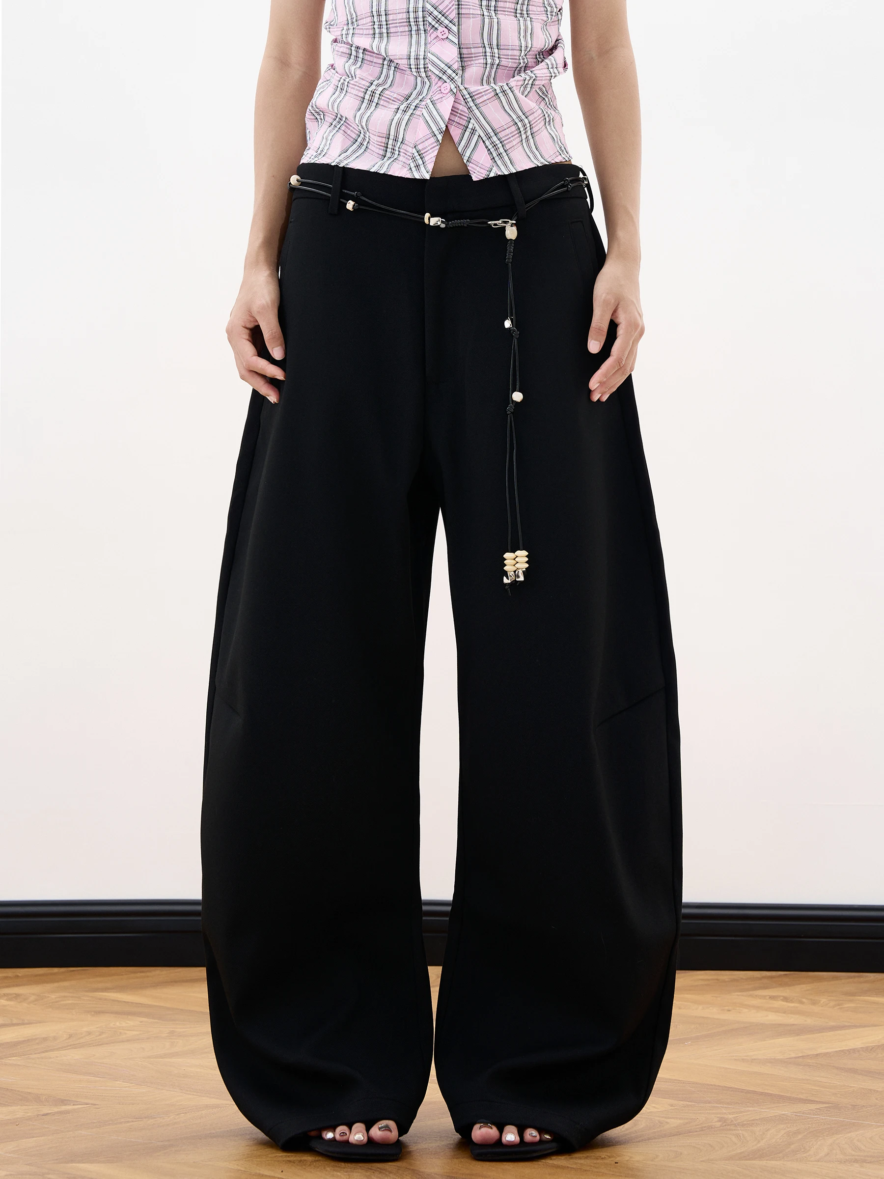 

Black Wide Leg Casual Pants Women's Deconstructed Tailoring Commute Knife Loose Fit Straight Tube Casual Trousers