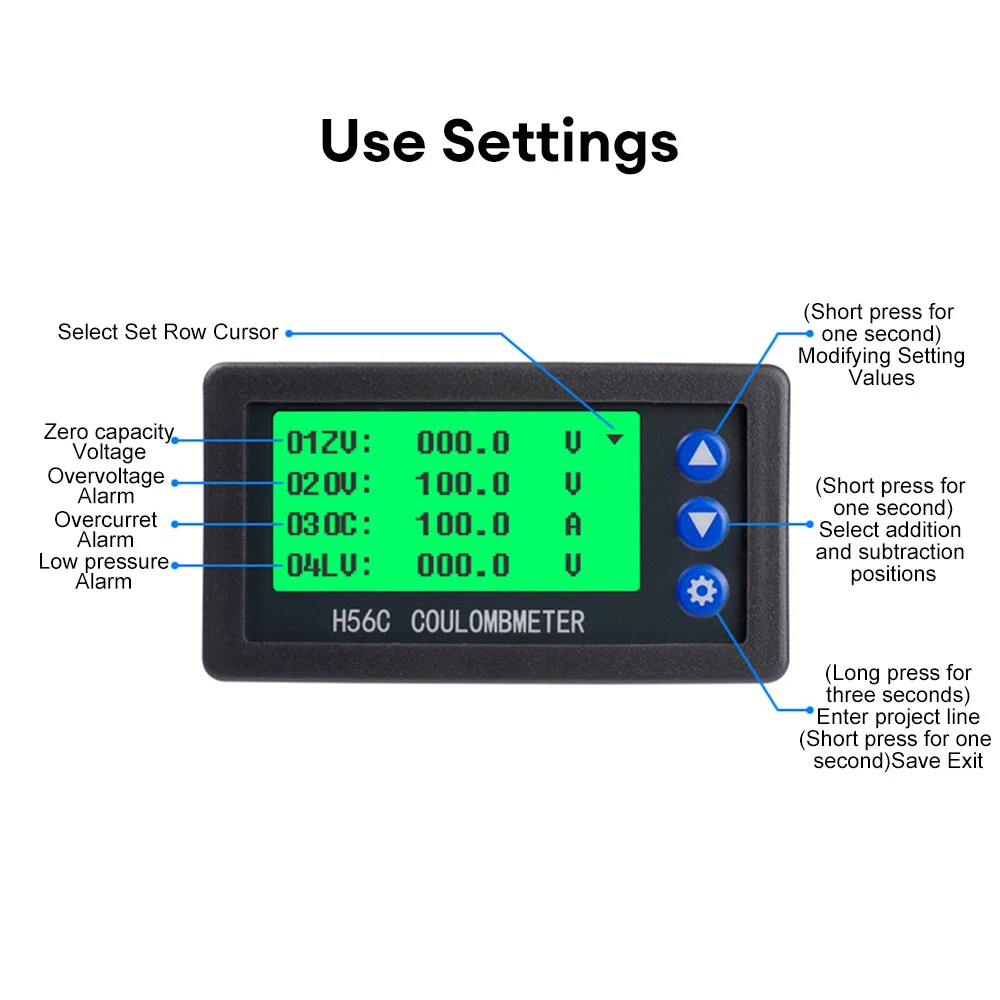 Battery Monitor Hall Sensor Coulomb Tester DC9~100V 50A-300A Voltmeter Ammeter Battery Capacity Coulometer 12V 24V 36V 48V 60V