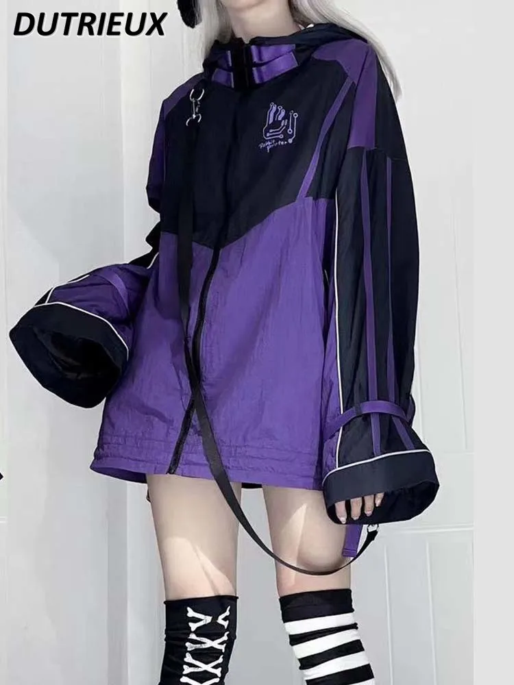 

Autumn Original Mine Series Mass-Produced Sports Shell Jacket Japanese Black Purple Stitching Long Sleeve Loose Zip Coat