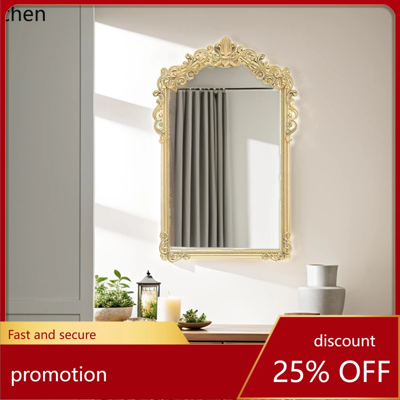 

ZML retro fireplace decorative mirror carved bathroom makeup mirror wall hanging mirror