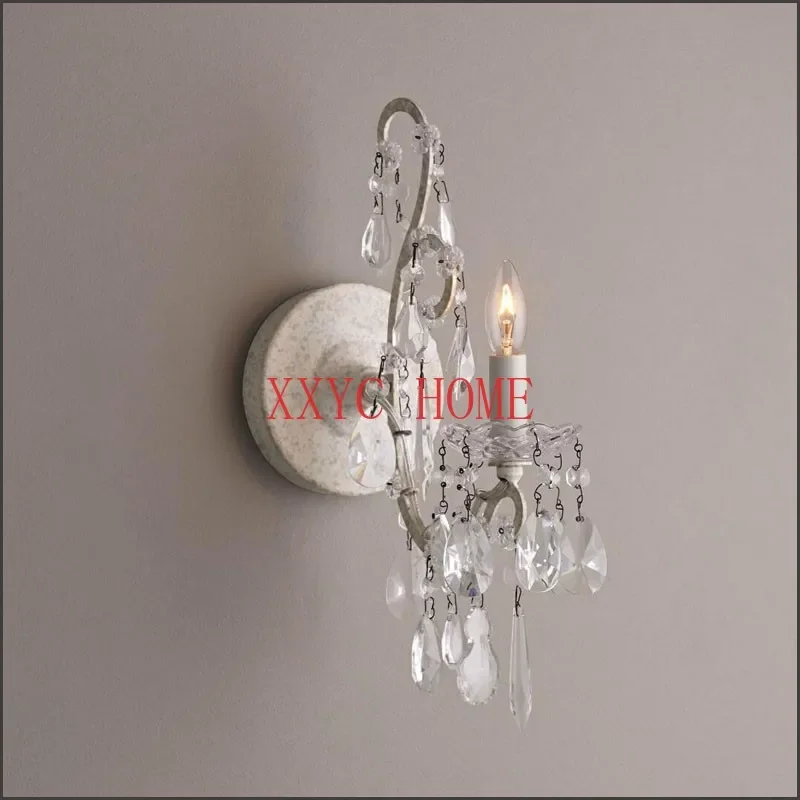 

Retro Living Room Household Bedroom Bedside Lamp French Princess Children's Room Aisle Single Head Crystal Wall Lamp