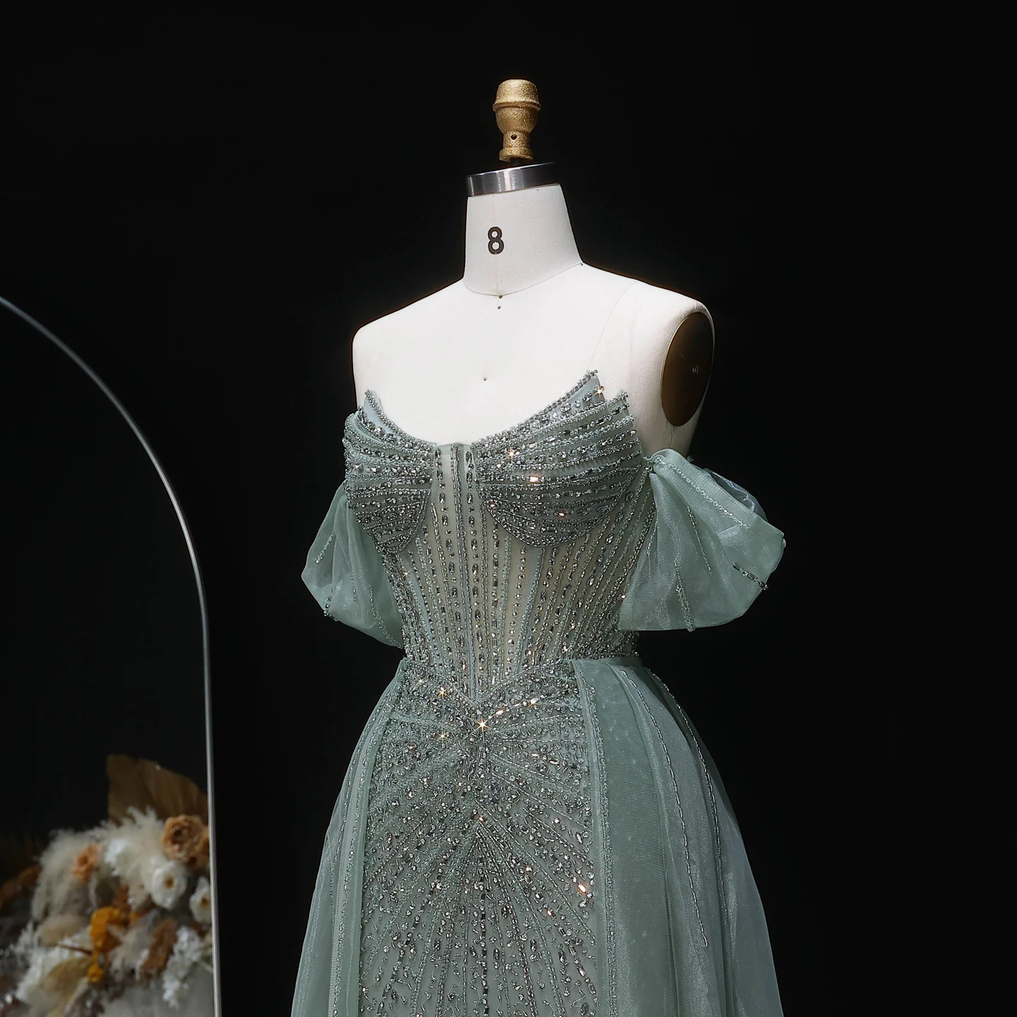 Sharon Said Elegantes Schulterfreies Abendkleid mit Überrock, Luxuriöses Perlenbesetztes Meerjungfrauenkleid für Arabische Damen, Formelle Partykleider SS120 Maßanfertigung – Detail 22
